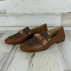 Michael Kors Tiffanie Women’s 6.5 Brown Leather gold Logo slip-on Loafer Flats